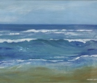 JH11- Julie Herring.  Calmly Reaching Shore. Acrylic on board. 44 x 54cm framed. Frame: Limed oak, glaze. £350